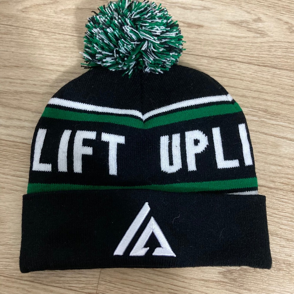 Unbranded LIFT UPLIFT Beanie Hat Unisex OS Black Green Pom Pom Athletic GYM - Picture 4 of 5
